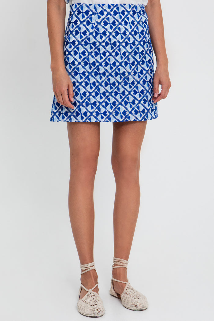MINI RAMIE SKIRT "FLAKES" WHITE/BLUE/CIEL