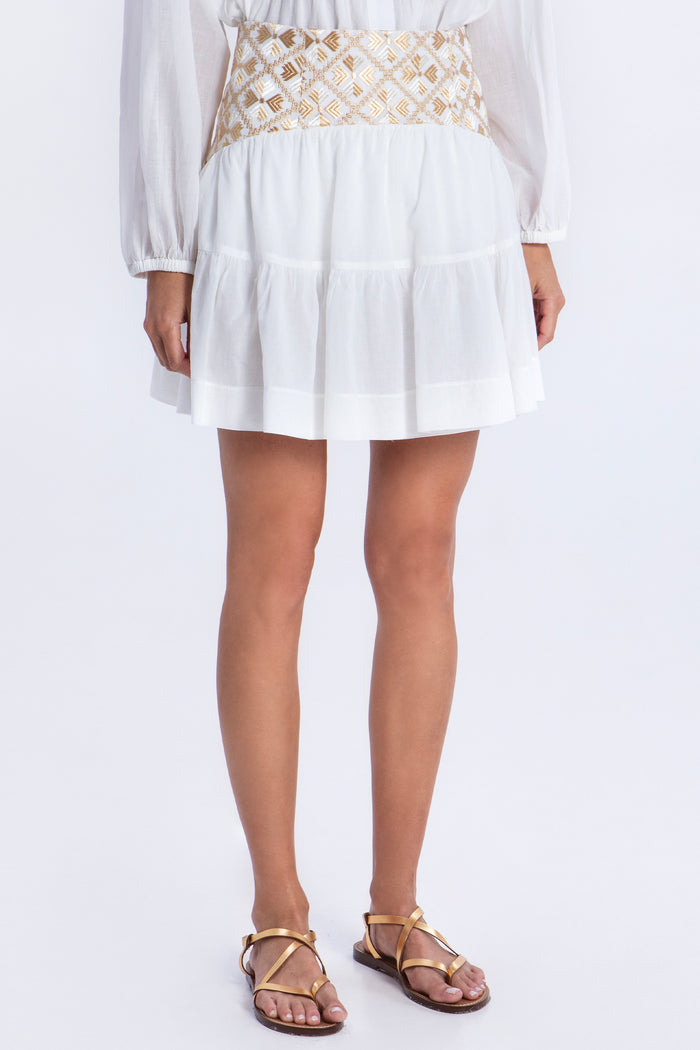 MINI COTTON/RAMIE SKIRT "FLAKES" WHITE/GOLD/CHAMPAGNE