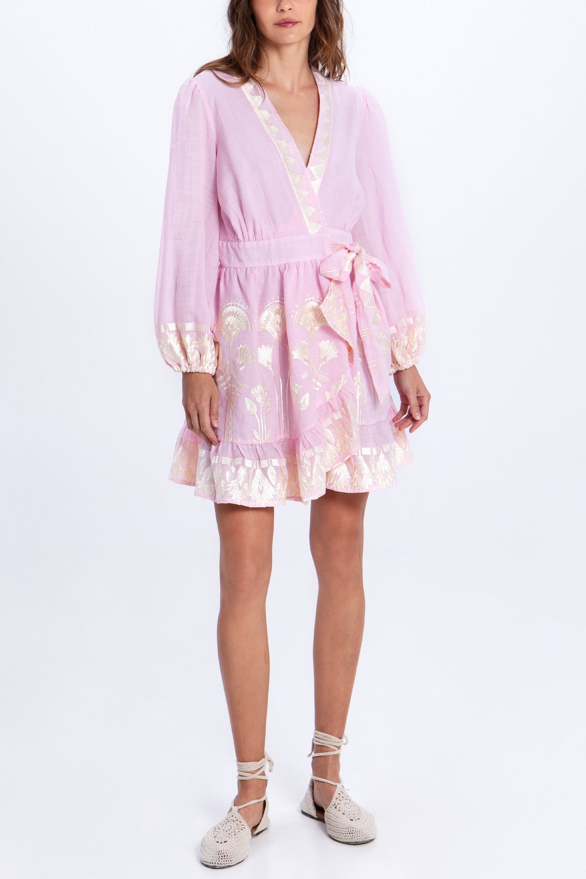 SHORT RAMIE WRAP DRESS "PAPYRUS" PINK/CHAMPAGNE