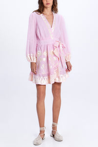 SHORT RAMIE WRAP DRESS "PAPYRUS" PINK/CHAMPAGNE