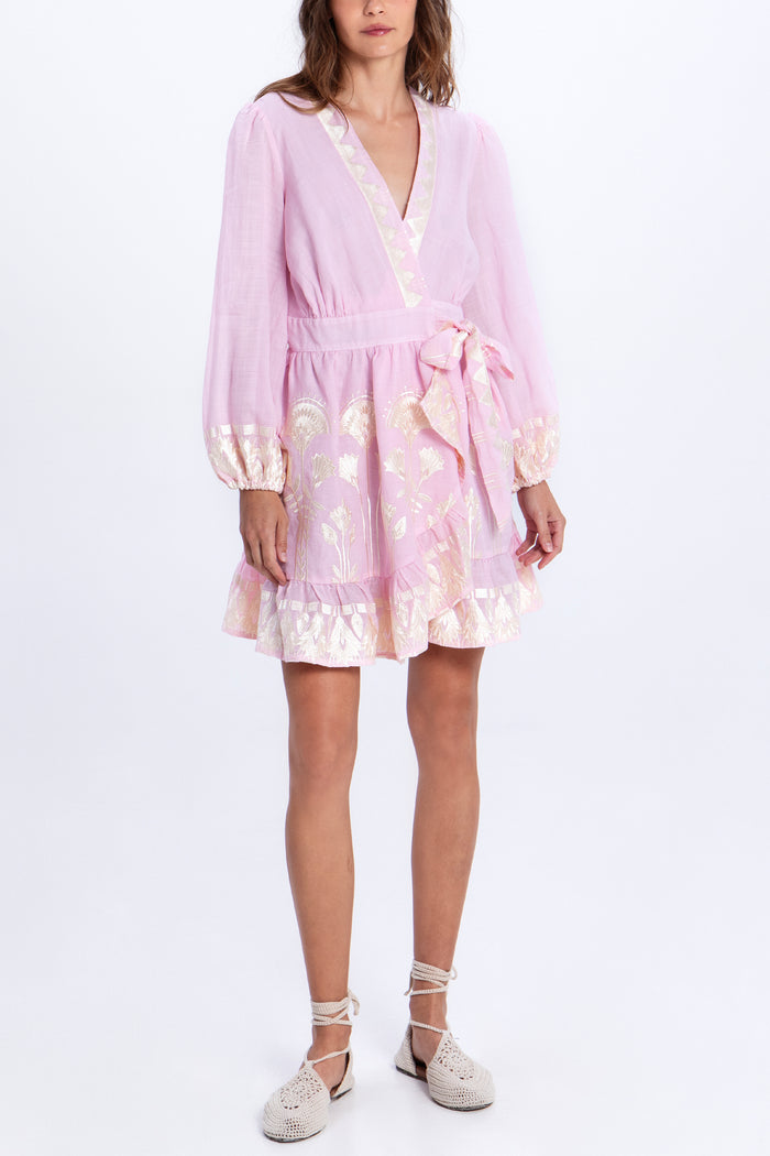 SHORT RAMIE WRAP DRESS "PAPYRUS" PINK/CHAMPAGNE
