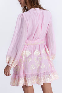 SHORT RAMIE WRAP DRESS "PAPYRUS" PINK/CHAMPAGNE