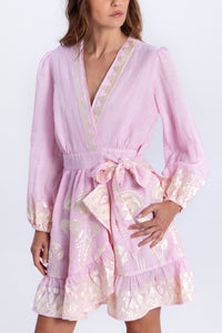 SHORT RAMIE WRAP DRESS "PAPYRUS" PINK/CHAMPAGNE