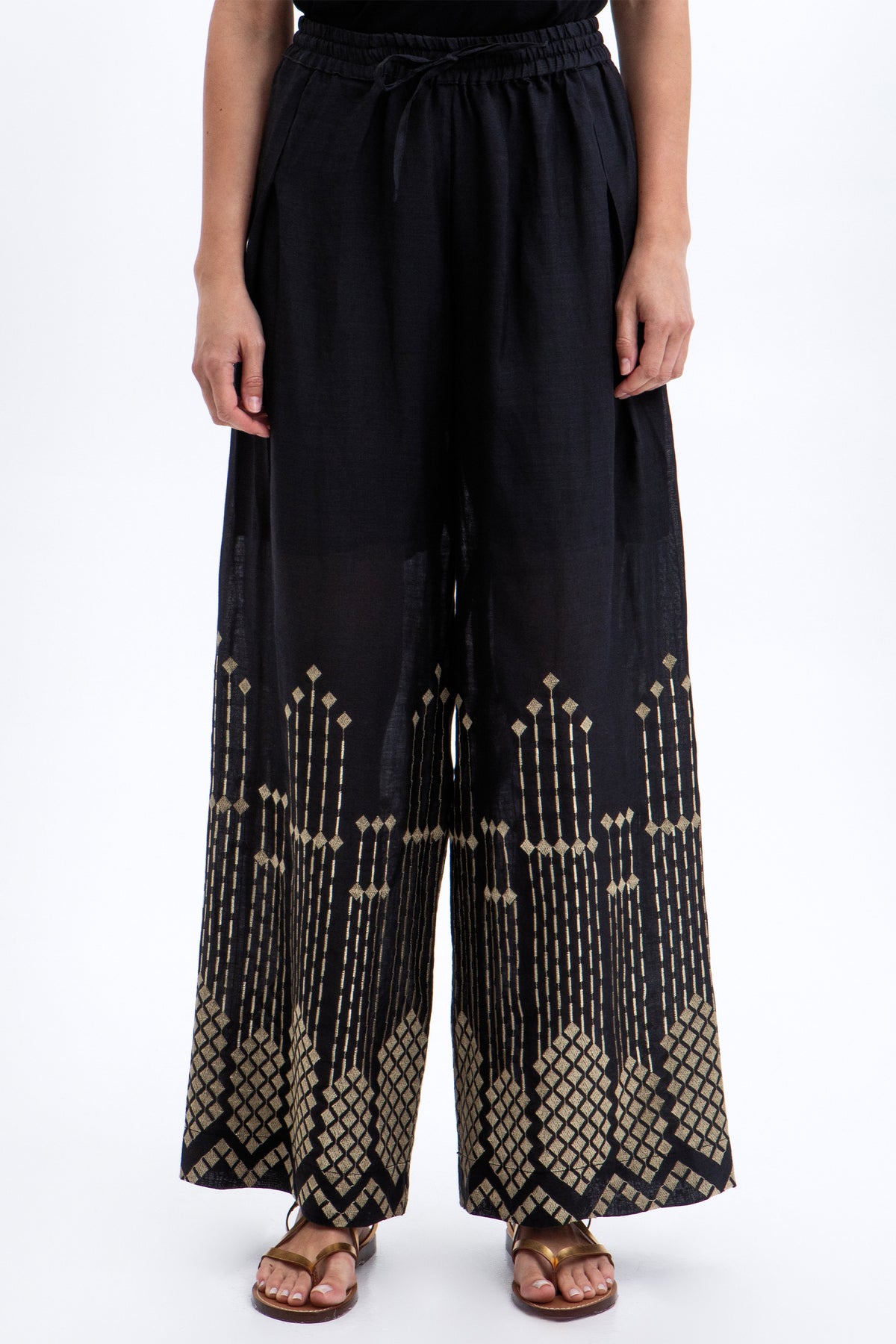 WIDE LEG RAMIE PANTS "GRAPES" BLACK/GOLD