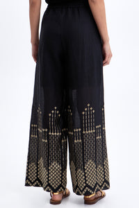 WIDE LEG RAMIE PANTS "GRAPES" BLACK/GOLD