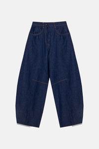 BARREL LEG DENIM PANTS DARK BLUE