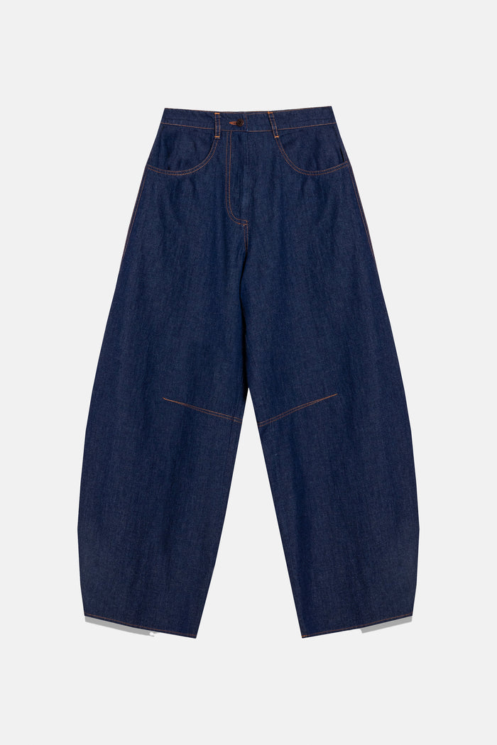 BARREL LEG DENIM PANTS DARK BLUE