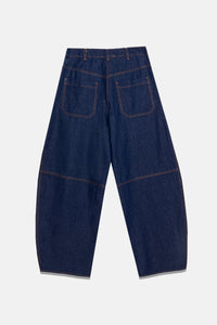 BARREL LEG DENIM PANTS DARK BLUE