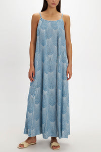 LONG WOVEN STRAPPY DRESS "MERMAID" BLUE