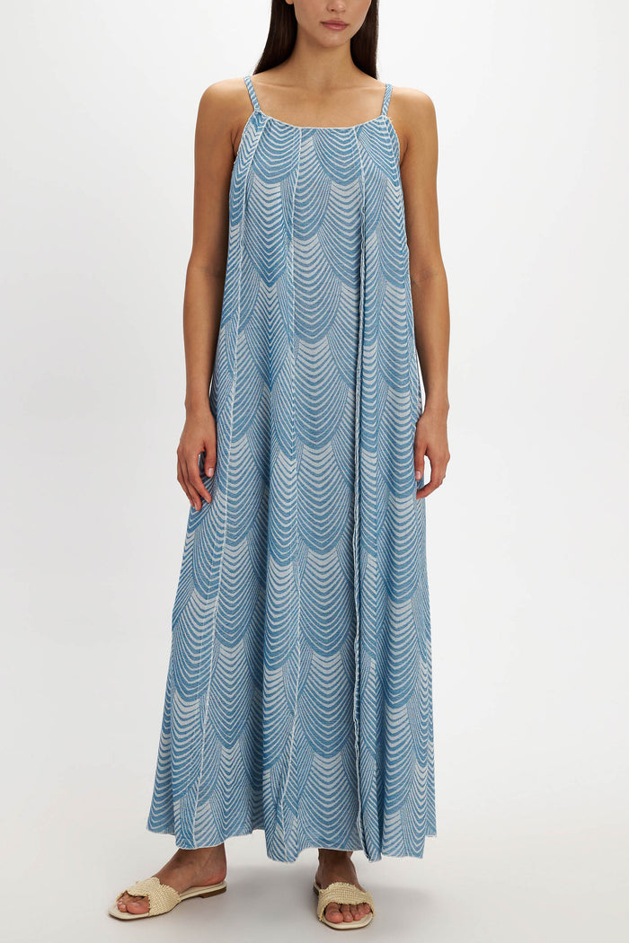 LONG WOVEN STRAPPY DRESS "MERMAID" BLUE