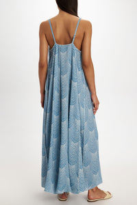 LONG WOVEN STRAPPY DRESS "MERMAID" BLUE