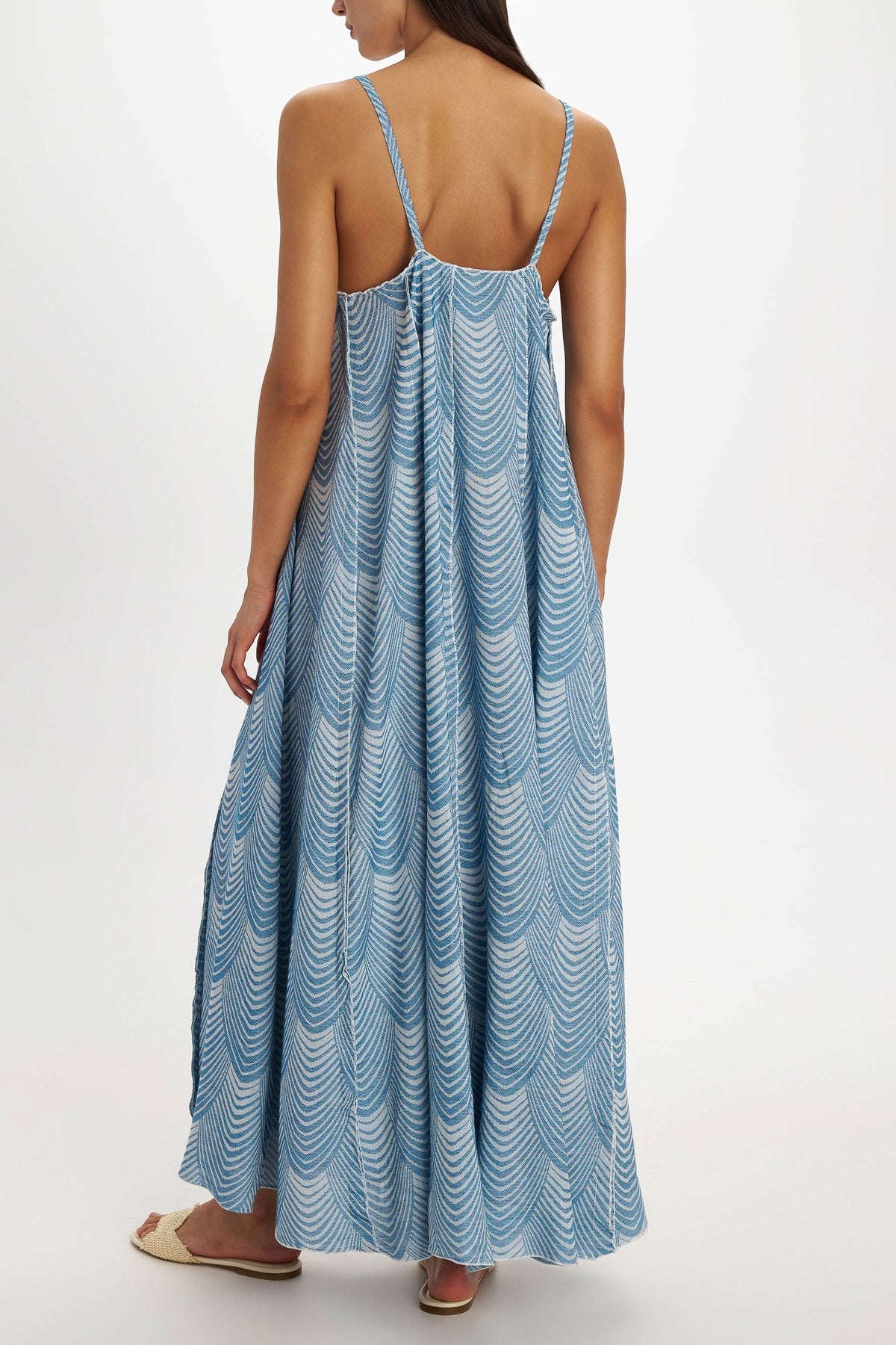 LONG WOVEN STRAPPY DRESS "MERMAID" BLUE
