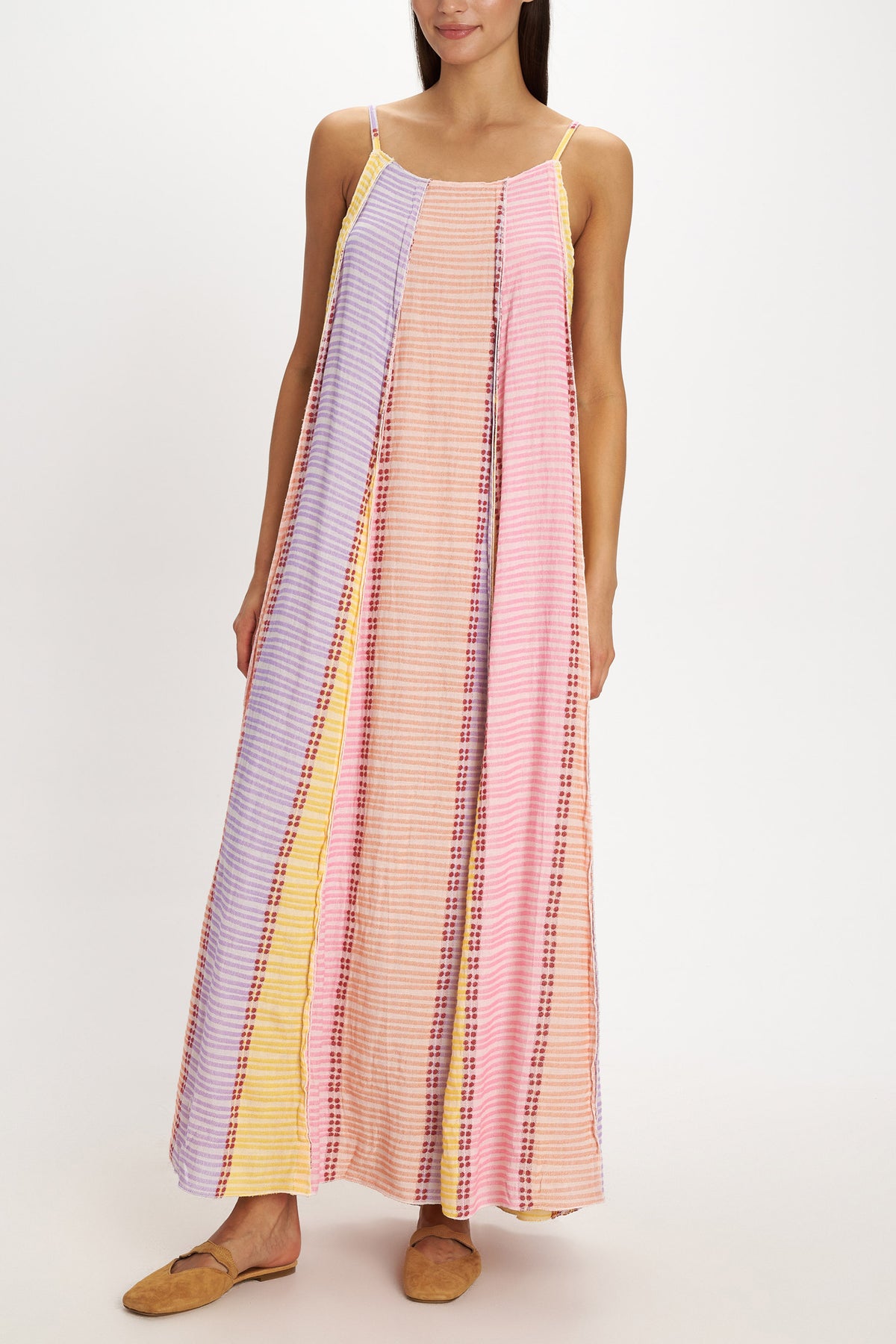 LONG WOVEN STRAPPY DRESS "LEROS" MULTICOLOR