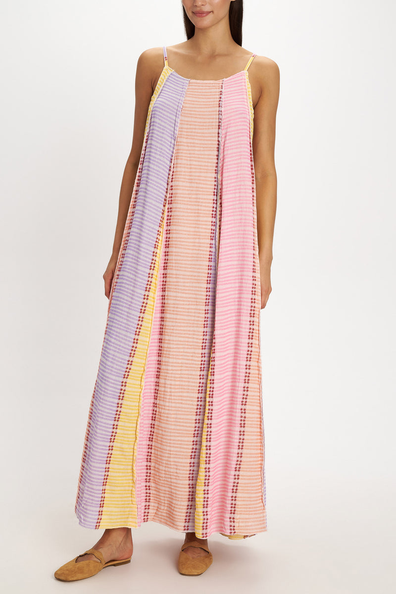LONG WOVEN STRAPPY DRESS "LEROS" MULTICOLOR