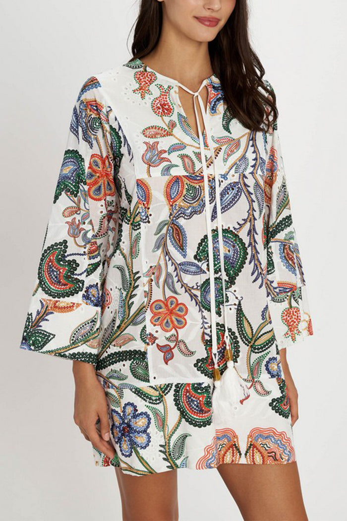 SHORT EMBROIDERED COTTON DRESS "FISKARDO" MULTICOLOR