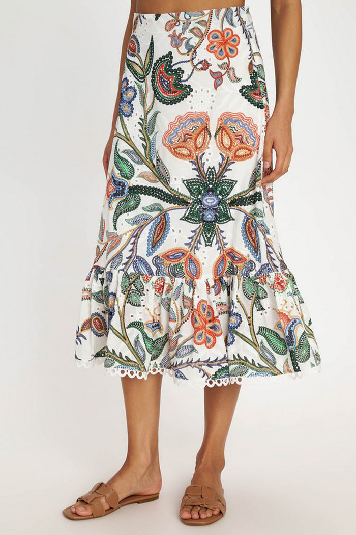 EMBROIDERED MIDI COTTON SKIRT "FISKARDO" MULTICOLOR
