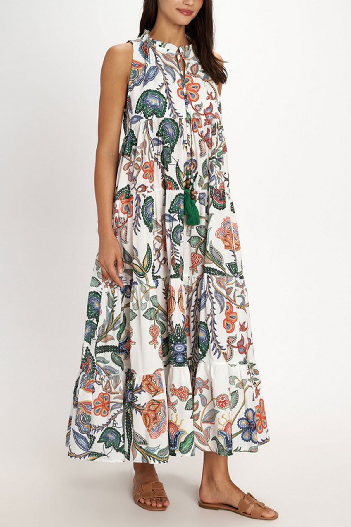 SLEEVELESS EMBROIDERED MIDI COTTON DRESS "FISKARDO" MULTICOLOR