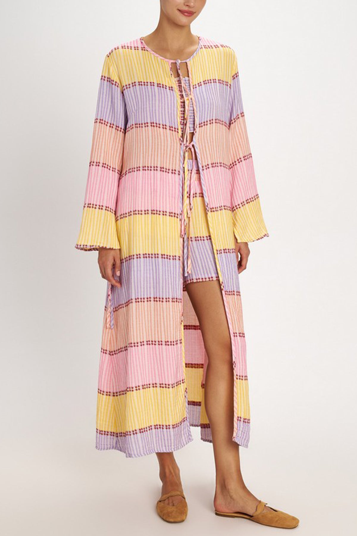 LONG WOVEN KIMONO "LEROS" MULTICOLOR