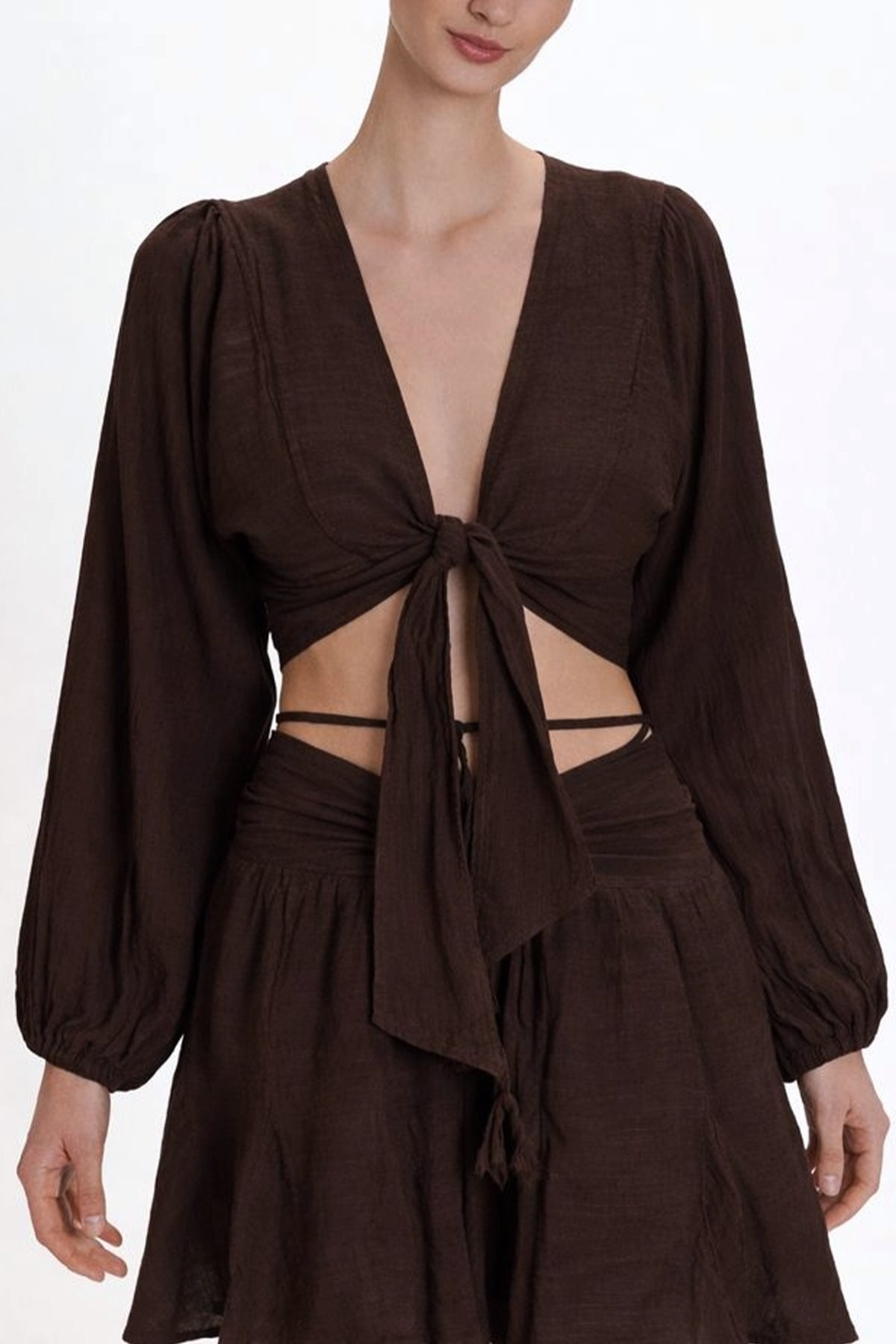 LONGSLEEVE CROP TOP "MALIA" CHOCOLATE