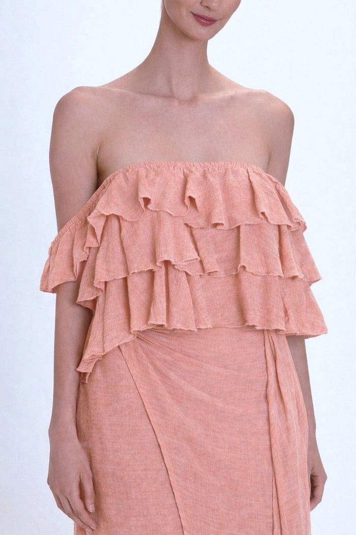 OFF SHOULDER TOP WITH RUFFLES "MALIA" PAPAYA