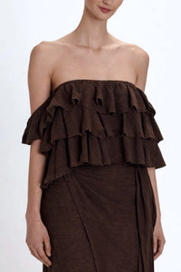 OFF SHOULDER TOP WITH RUFFLES "MALIA" CHOCOLATE