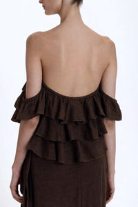 OFF SHOULDER TOP WITH RUFFLES "MALIA" CHOCOLATE