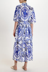 EMBROIDERED MIDI COTTON SHIRT DRESS "PORTARIA" BLUE/WHITE