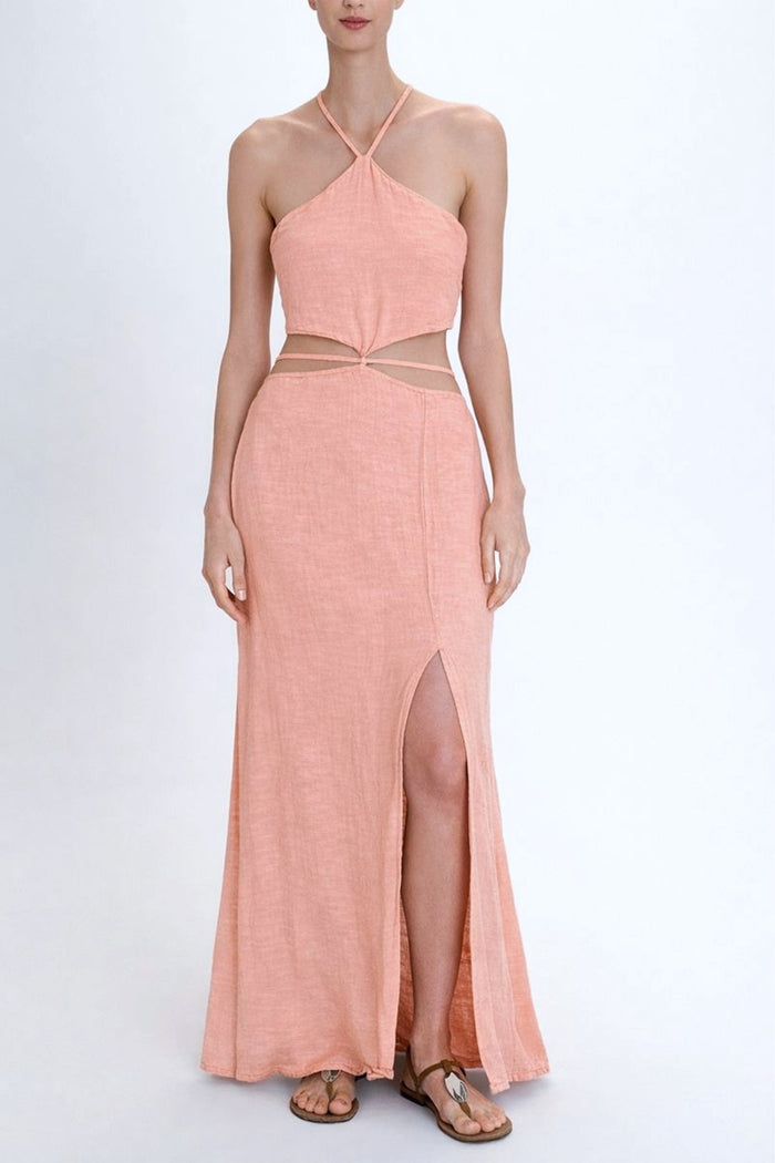BACKLESS DRESS WITH CUTOUTS "MALIA" PAPAYA