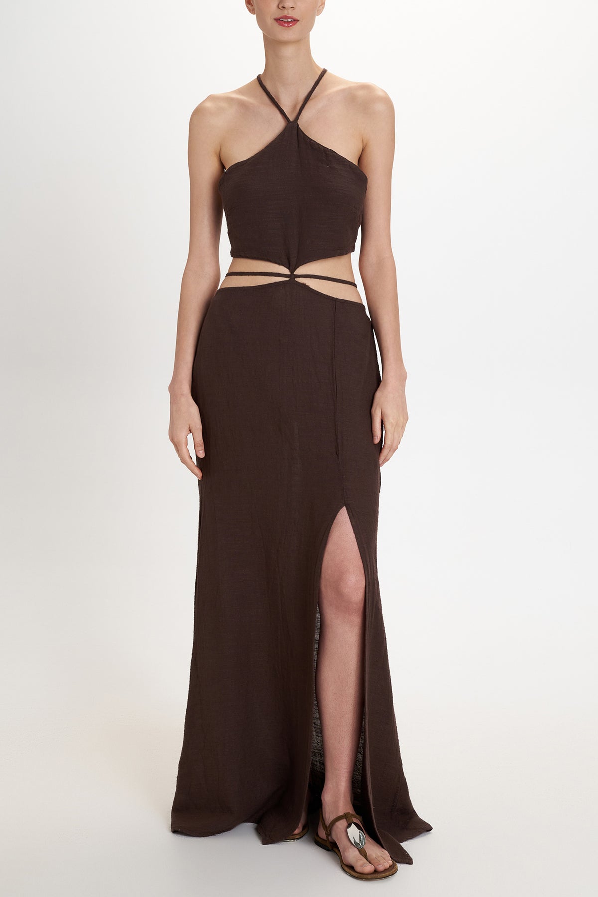 BACKLESS DRESS WITH CUTOUTS "MALIA" CHOCOLATE