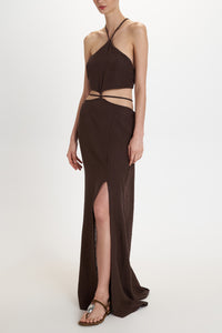 BACKLESS DRESS WITH CUTOUTS "MALIA" CHOCOLATE