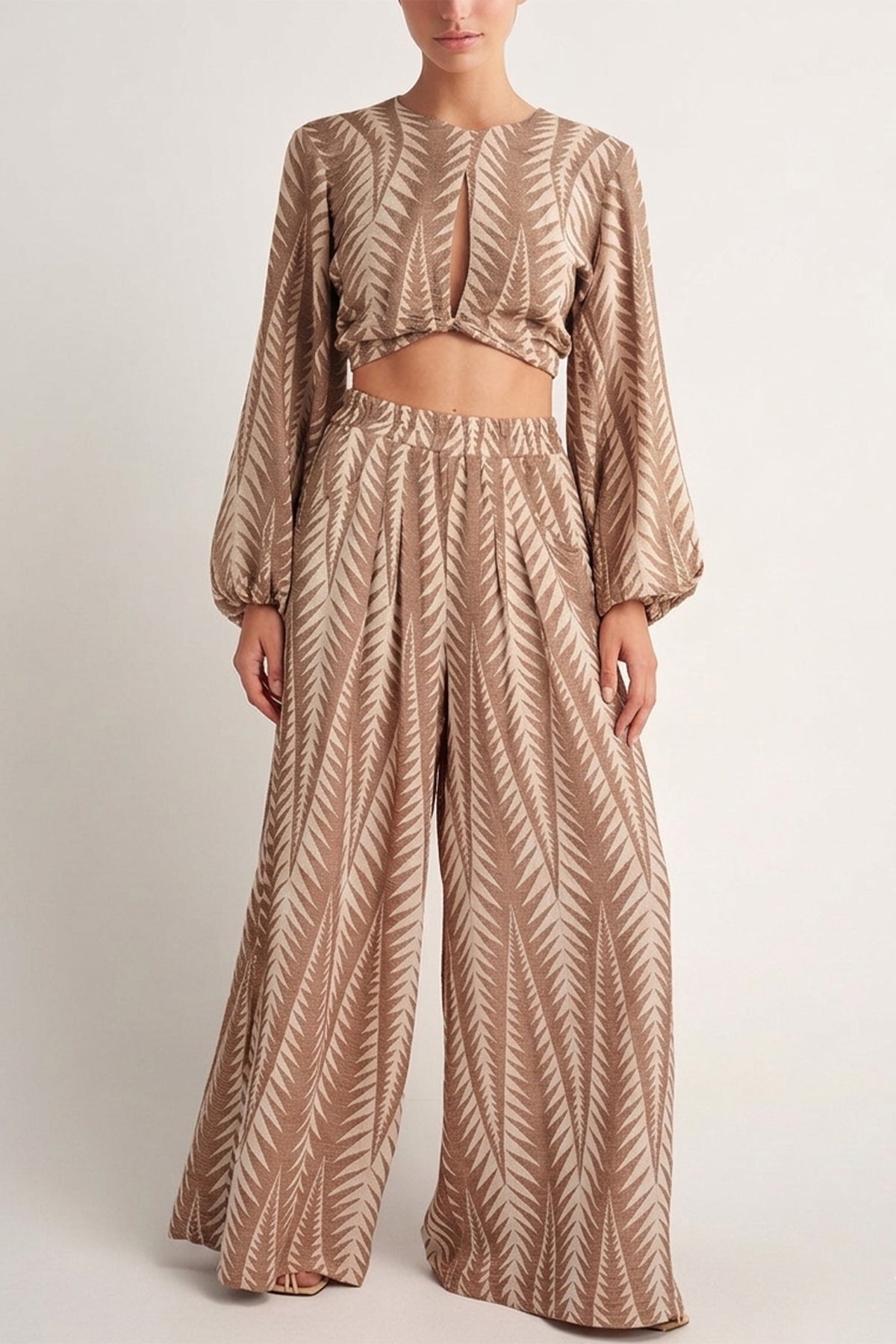 CROPPED TOP "FINIKAS" BROWN - LEMONI EXCLUSIVE