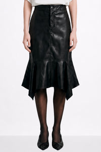 SLIM FLARED FAUX LEATHER SKIRT BLACK
