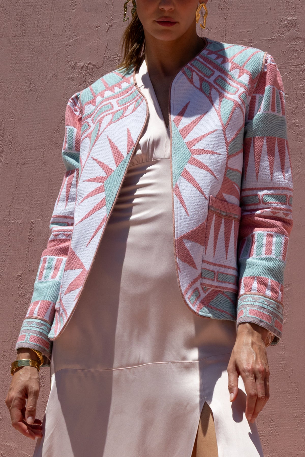 JACQUARD JACKET "SARTI" MINT/BLUSH/WHITE