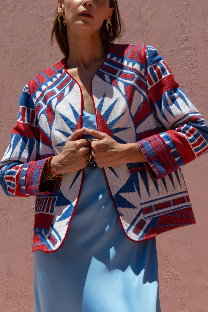 JACQUARD JACKET "SARTI" BLUE/RED/WHITE