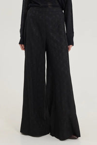 WIDE LEG SATIN JACQUARD PANTS BLACK