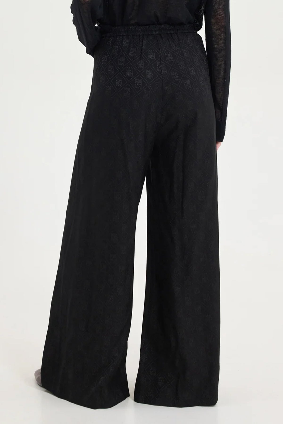 WIDE LEG SATIN JACQUARD PANTS BLACK