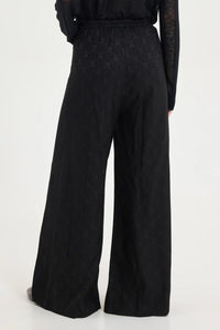 WIDE LEG SATIN JACQUARD PANTS BLACK