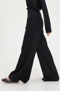 WIDE LEG SATIN JACQUARD PANTS BLACK