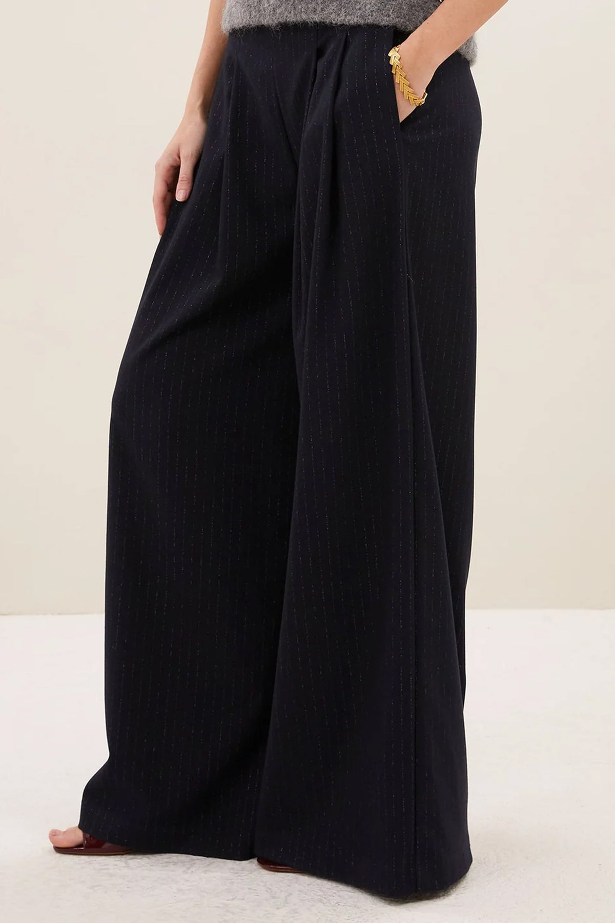 WIDE LEG PINSTRIPE PANTS MIDNIGHT/SPARKLE