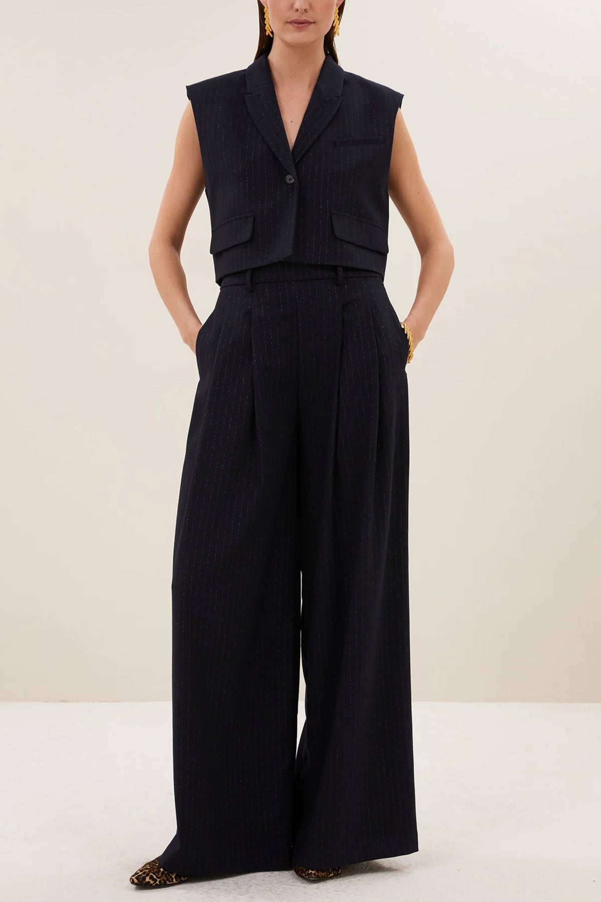WIDE LEG PINSTRIPE PANTS MIDNIGHT/SPARKLE