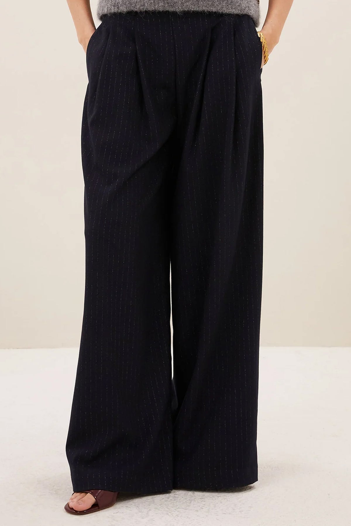 WIDE LEG PINSTRIPE PANTS MIDNIGHT/SPARKLE
