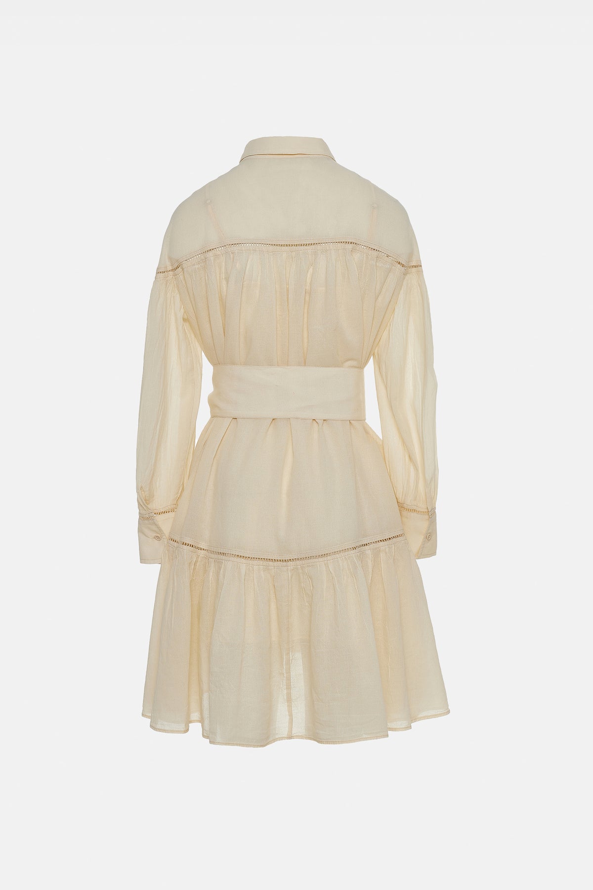 SHORT OVERSIZED GAUZE DRESS WITH BELT OFFWHITE