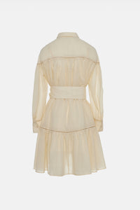 SHORT OVERSIZED GAUZE DRESS WITH BELT OFFWHITE