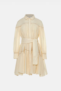 SHORT OVERSIZED GAUZE DRESS WITH BELT OFFWHITE