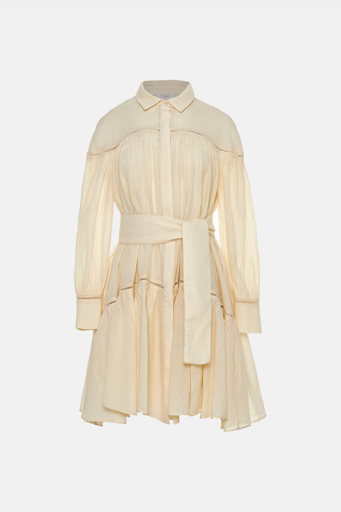SHORT OVERSIZED GAUZE DRESS WITH BELT OFFWHITE
