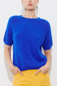 SOFT ALPACA-MIX SHORT SLEEVE PULLOVER NEON COBALT BLUE