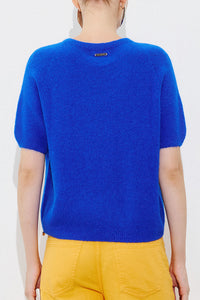 SOFT ALPACA-MIX SHORT SLEEVE PULLOVER NEON COBALT BLUE