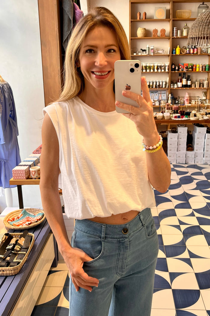 OVERSIZED CROPPED TOP WITH SHOULDER PADS WHITE