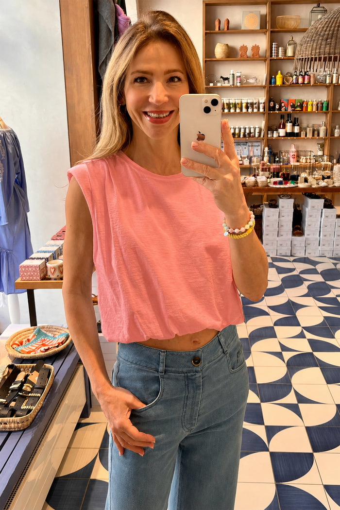 OVERSIZED CROPPED TOP WITH SHOULDER PADS PEACH