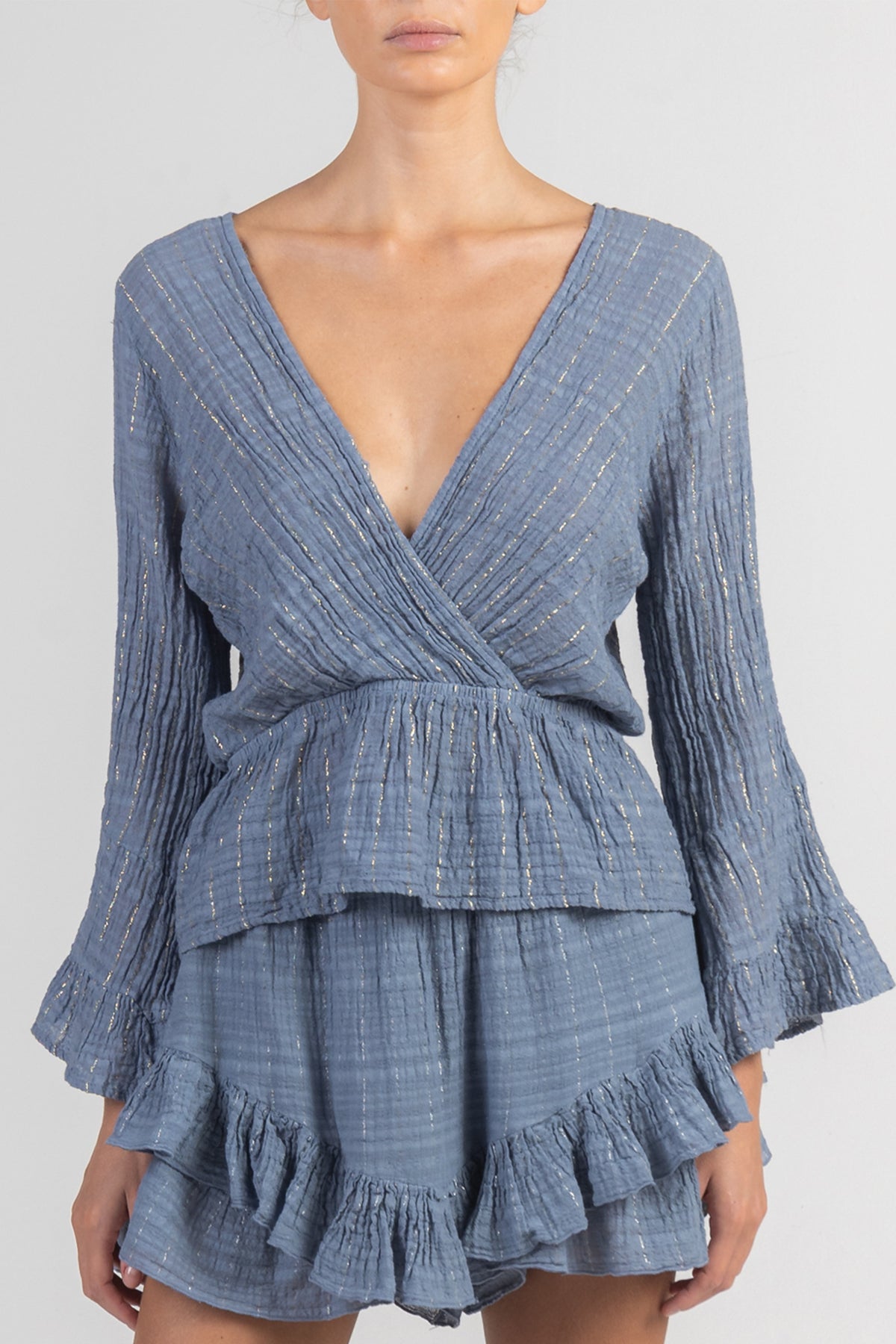 GAUZE BLOUSE "LIMNOS" SKY BLUE/LUREX
